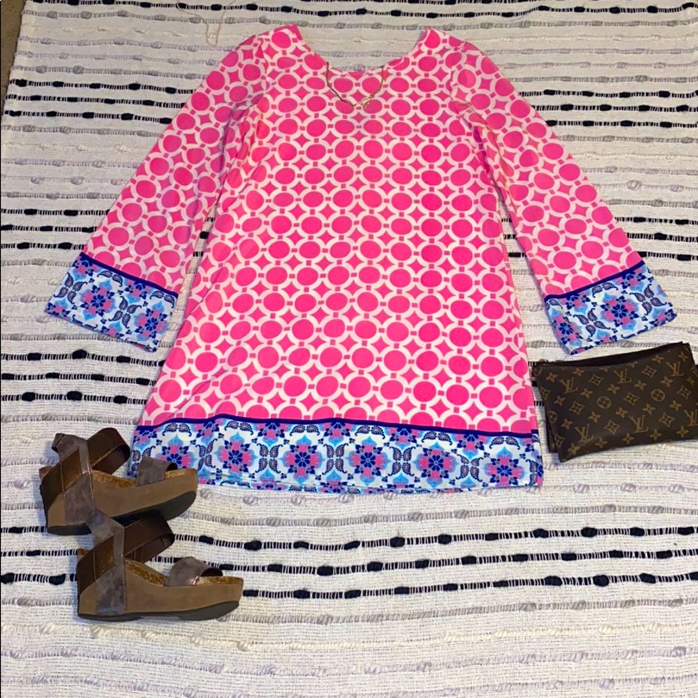 Pink and blue print dress